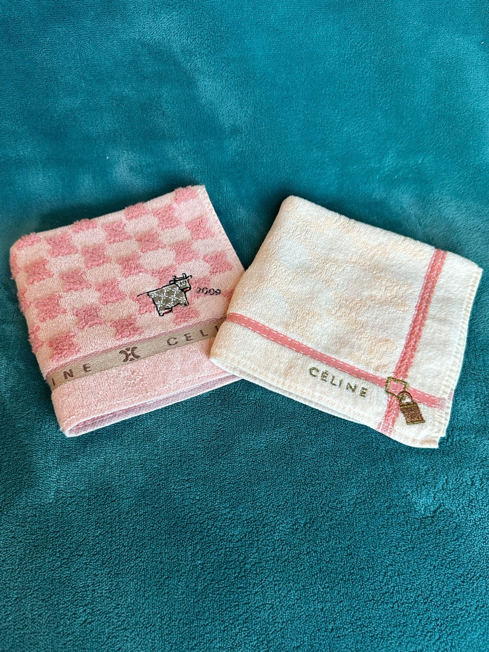 Rare Vintage CELINE Mini Towels Cow Padlock Logo Set
